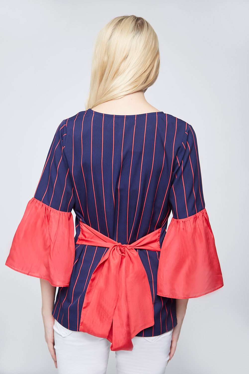 Blue Red Stripes Bell Sleeves Top -1